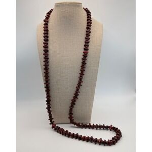 Vintage Brown Wood Beaded Long Strand Necklace Earthy Boho Minimalist 36 Inch